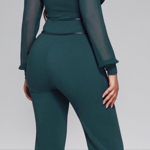 New Guess Marciano Gabrielle High Rise Waist Wide Leg Green Stretch Pants L - Picture 5 of 5